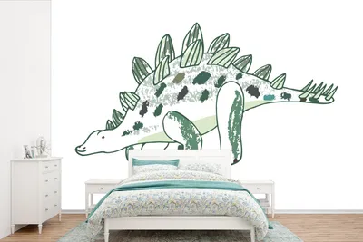 Produktbild von MuchoWow® Fototapete für Wohnzimmer oder Schlafzimmer Wandtapete Vinyl Motivtapete Kinderzimmer - Dinosaurier - Stegosaurus - Junge - Mädchen - Kind - 450x300 cm - Kindertapete - Gemusterte