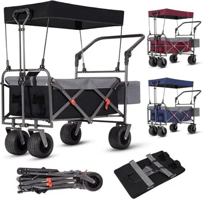Immagine prodotto di Passeggino pieghevole con maniglione - Carrello da trasporto - Carrello da spiaggia - Passeggino in plastica