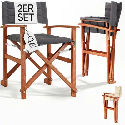 Immagine prodotto di CASARIA® Sedie da Regista Premium x2 Imbottita Legno di Eucalipto Certificato FSC® Pieghevole Braccioli Tessuto Lavabile Capacità di Carico fino a 160kg Giardino Esterno Antracite
