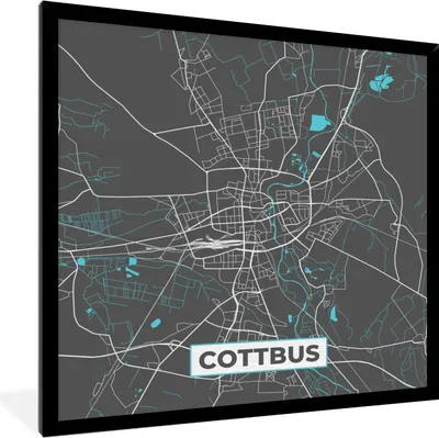 Produktbild von MuchoWow® Gerahmtes Poster Stadtplan - Karte - Cottbus - Blau - Deutschland - Karte 40x40 cm - Poster mit Schwarzem Bilderrahmen Wandposter Rahmen Foto Bilder - Mit Rahmen - Wanddekoration Schlafzimmer
