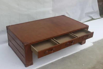 Produktbild von Couchtisch Wohnzimmertisch Truhe Beistelltisch in Vintage Tisch 147x85cm Leder