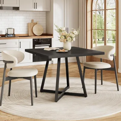 A dining set in a kitchen setting with a large window in the background.