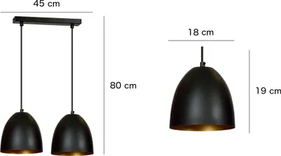 Produktbild von Pendelleuchte Schwarz Gold 2-flammig E27 Metall Retro Design höhenverstellbar Hängelampe Esstisch