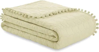 Productafbeelding van Famanu sprei met pompons - Beige, 220 x 240 cm