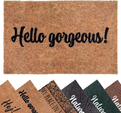 Produktbild von Primaflor Schmutzfangmatte COUNTRY - HELLO - 40x60cm - Fußmatte mit rutschfestem Vinyl-Rücken - 7mm dicke Gummimatte