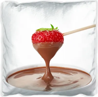 Produktbild von Wallario Premium Kissen, weiche Oberfläche, mit Motiv Schoko-fondue mit Erdbeer am Stiel, Größe: 60 x 60 cm, mit weißer Rückseite