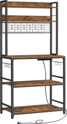 Produktbild von VASAGLE Küchenregal, Standregal mit Steckdosen, Gitterplatte, 14 Haken, 40 x 80 x 170 cm