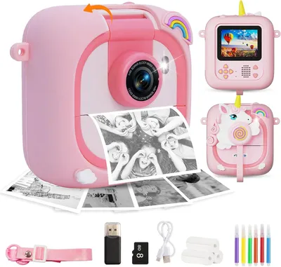 Obrázok produktu pre Detský fotoaparát - Digitálny fotoaparát - Na fotenie - Objektív s 180° rotáciou - 8 GB úložisko - Ružový