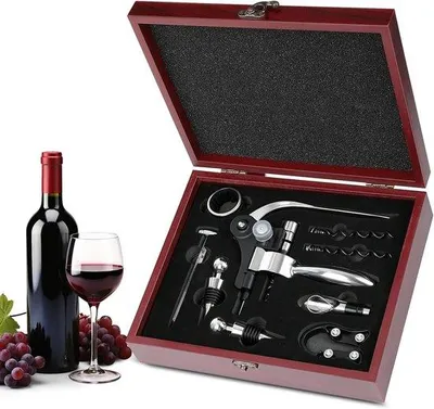 Produktbild von Korkenzieher, Weinsatz, Flaschenöffner, Korkenzieher, Sommelier-Set mit Flaschenöffner, 9-teiliges Deluxe-Set für Weinaccessoires