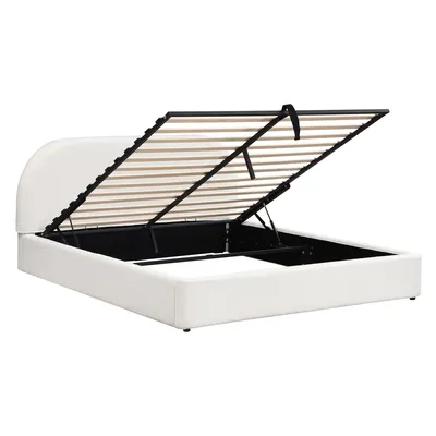Produktbild von Flieks Hydraulisches Polsterbett 180x200cm mit Lattenrost, Doppelbett Stauraumbett mit Stauraum, Klassisches Bett Bouclé, Beige