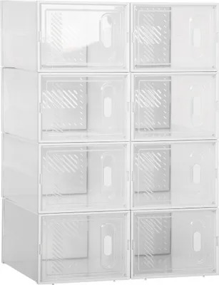 Obrázok produktu pre HOMCOM DIY úložný box na topánky s 8 priehradkami stohovateľný stojan na topánky s viditeľnými vetracími otvormi na dverách 8 balení boxov na topánky plastové priehľadné 25 x 35 x 19 cm