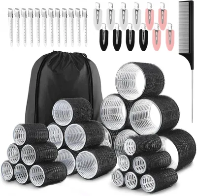 Obrázok produktu pre Sada natáčok na vlasy 50 ks, 4 veľkosti (60, 45, 36, 25 mm), nylon, vrátane 24 spon, pre objemné kučery