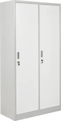 Zdjęcie produktu dla BELIANI Szafka ubraniowa biała z szarym socjalna metalowa 185 x 38 x 45 cm dwudrzwiowa na klucz do szatni na basen siłownię