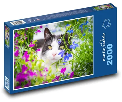 Produktbild von Puzzle 2000 Katze zwischen Blumen - martinpuzzle