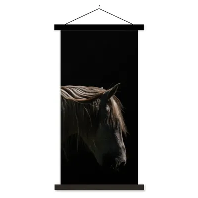 Produktbild von MuchoWow® Textilposter Pferd - Tiere - Weiß 90x180 cm mit schwarzem Rahmen - Dekoration Wohnzimmer