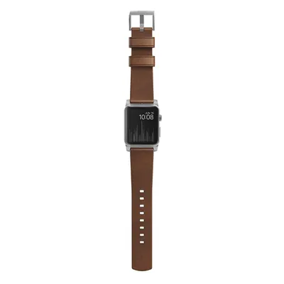 Image de Nomad Modern Bracelet en Cuir Marron / Argenté 45/46/49 mm – Développe une Patine Robuste – Attaches et Boucle en Acier Inoxydable – Cuir Horween Tanné Végétal des États-Unis - Marron