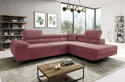 Produktbild von Easy4You Ecksofa Schmutziges Rosa AVATAR Kord L-Form – 277x73x203 cm - Schlafsofa mit Bettkasten und Schlaffunktion - Eckcouch mit Stauraum – Rechts – Stoff Kord POSO 27