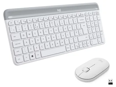 Imagen del producto de Logitech Slim MK470, Tamaño completo (100%), Inalámbrico, RF inalámbrico, Teclado QWERTY, Blanco, Incluye ratón