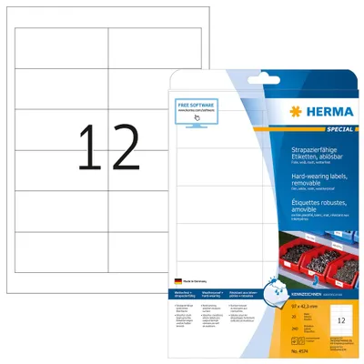 Produktbild von HERMA Folien-Etiketten A4 97x42.3mm   weiß ablösbar   240St.