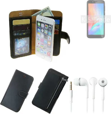 Produktbild von TOP SET Handy Hülle Schutz Hülle kompatibel mit Gigaset GS3  schwarz aus Kunstleder + Kopfhörer Smartphone Tasche vollwertige Geldbörse