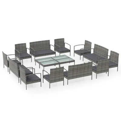 Produktbild von vidaXL 16-tlg. Garten-Lounge-Set mit Auflagen Poly Rattan Grau