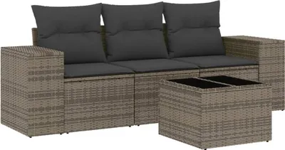 Immagine prodotto di vidaXL Set di divani da giardino 4 pezzi con cuscini in poly rattan grigio