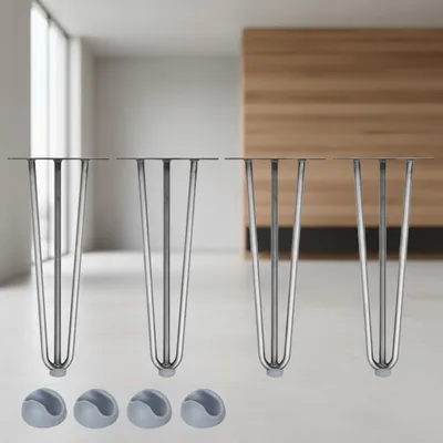Produktbild von Hairpin Legs 4er Set 36 cm Stahl, 3 Streben, 12 mm Rundstahl, Bodenschoner