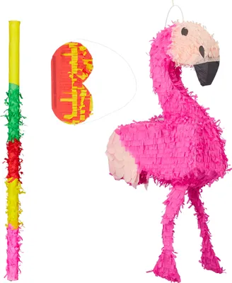 Produktbild von 3 tlg. Pinata Set Flamingo, mit Pinata Stab und Augenmaske, für Kinder, Geburtstag, zum selbst Befüllen, Piñata, bunt