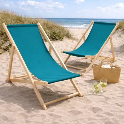 Produktbild von 2er Set Liegestuhl Doppelpack Strandliege Liege Stuhl Strand Sonnenliege Gartenliege Klappstuhl Dunkelgrün