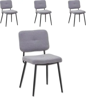 Produktbild von HOOZ 4er Set Esszimmerstühle mit Rückenlehne, Teddystoff Küchenstuhl mit Metallbeinen, Polsterstuhl Wohnzimmerstuhl Sessel für Esszimmer Schlafzimmer und Konferenzraum