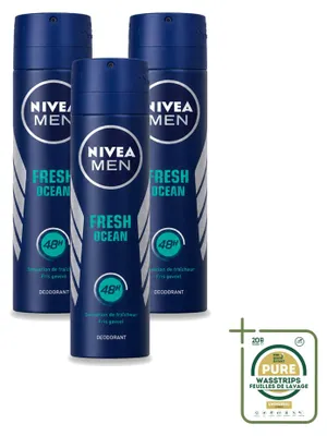 Immagine prodotto di 3 confezioni di deodorante spray NIVEA MEN Fresh Ocean - 150 ml - confezione risparmio - 3 pezzi