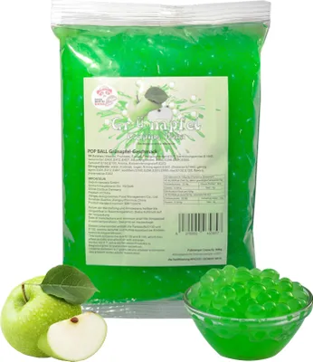 Produktbild von BubbleTea Popping Boba - 600g Grüner Apfel - Aktion: 1 Gratis 600g Packung- Super Ideen zum selber machen und Partys