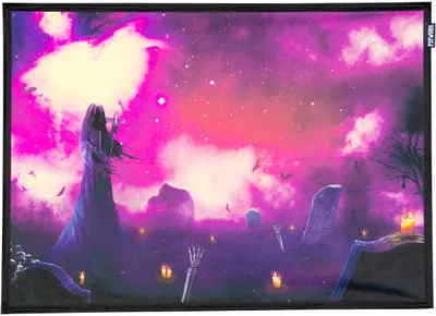 Produktbild von PSYWORK Schwarzlicht Stoffposter Neon "Halloween Graveyard", 0,5x0,7m