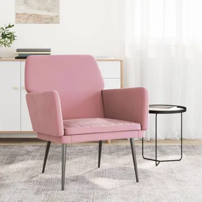 Produktbild von Rosa Samtsessel 62 x 79 x 79 cm mit Metallgestell, bequemer Loungesessel mit Arm- und Rückenlehne für Wohnzimmer, Büro und Leseecke, ergonomisches Sitzmöbel mit Polsterung