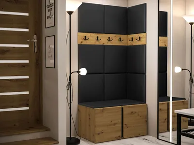 Obrázok produktu pre Predsieňová stena s čalúnenými panelmi 42x42 SELAND 1 - dub artisan / čierna