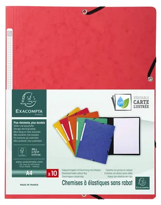 Produktbild von Exacompta 10 Gummizugmappen ohne Klappen 355 g/m² rot