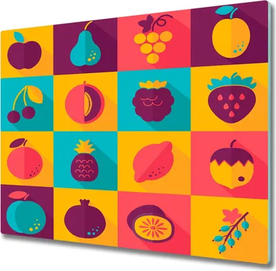 Produktbild von Glas Herdabdeckplatte 60x52 cm Spritzschutz Glasabdeckplatte Schneidebrett Fruchtikonen