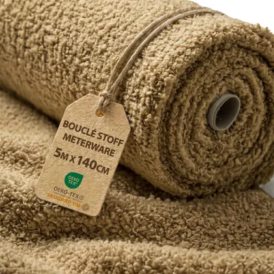 Produktbild von Teddystoff Bouclé Stoff Meterware 5 m x 140 cm – Möbelstoff Polsterstoff Braun