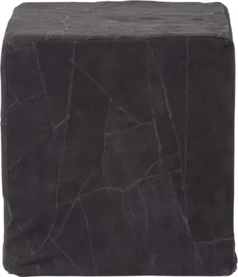 Image de HOMESCAPES Pouf patchwork noir - Cube d'assise en cuir recyclé, 36x38 cm