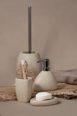Obrázok produktu pre Toaletná súprava Pion Beige - Držiak na toaletnú kefu so silikónovými kefami 125 x 385 x 12 cm béžová Toaletná kefa s držiakom