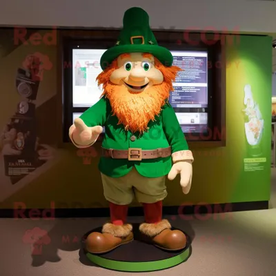 Productafbeelding van Leprechaun mascotte REDBROKOLY kostuum karakter gekleed met een bermudabroek en armbandhorloges