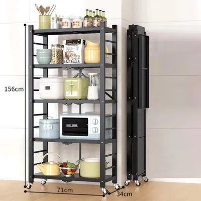 Produktbild von 360Home Küchenwagen Küchenregal Lagerregal Stauraumregal Klappbares Regal Aufbewahrungsregal Regal mit Rädern Schwarz 5 Ebenen