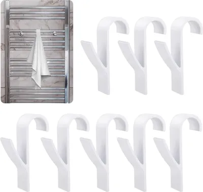 Produktbild von 8 Stück Haken für Rundheizkörper, Heizkörper Handtuchhalter Langlebige Badehaken aus Kunststoff Kein Bohren Erforderlich zum Aufhängen von Handtüchern Bademänteln (Weiß)