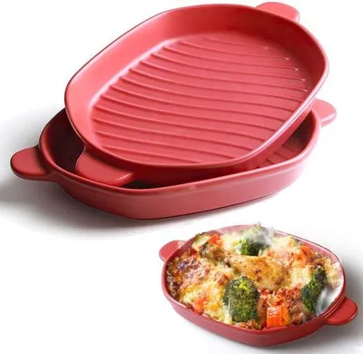 Produktbild von Famanu Auflaufform 26 x 18 cm - Keramik, rot, mit Griff für 2 Personen