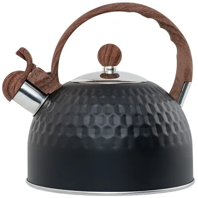 Produktbild von Hochwertiges Design: Der Teekessel ist aus schwerem Edelstahl gefertigt, hat einen Kesselkörper in Schwarz, ein Design mit Rautenoptik und einen Grif