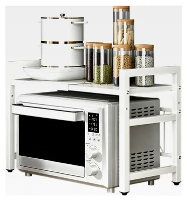 Produktbild von Verstellbares Mikrowellenregal mit Haken, 100 kg Tragfähigkeit, platzsparendes Küchenregal mit Aufbewahrungs-Organizer