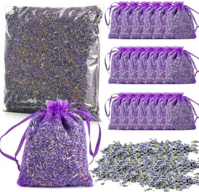 Produktbild von PolkaHome® Lavendel-Duftbeutel für Kleiderschrank, 120 g getrocknete Lavendelblüten + 20 Stück Duftbeutel