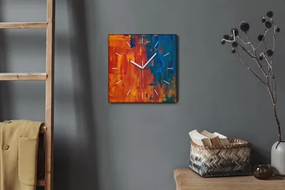 Produktbild von Coloray Hodiny Unikátní 30x30 cm  Tiché hodiny Pro obývací pokoj a kuchyň Nástěnné hodiny Plátno Bílé ručičky hodin - Modrá a oranžová