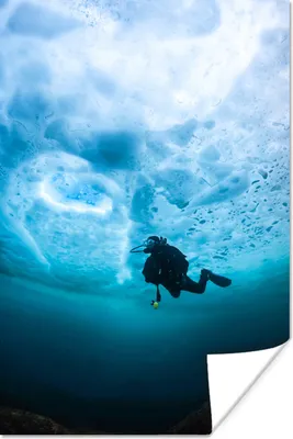 Produktbild von MuchoWow® Poster Ein Taucher unter der eisigen Meeresoberfläche in Hokkaido 60x90 cm - Wanddekoration