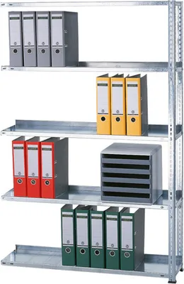 Produktbild von Schulte Büro-Fachbodenregal MULTIplus85 Schraubsystem mit Anschlagleiste | Grundregal | Fachlast 85kg | HxBxT 180x100x30cm | 5 Ebenen | Einseitig nutzbar | Verzinkt